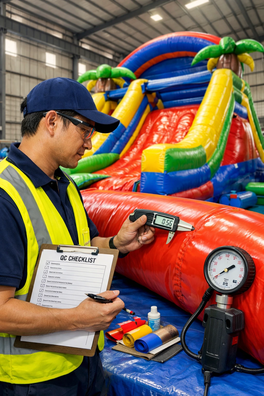 Proses quality check inflatable di pabrik China