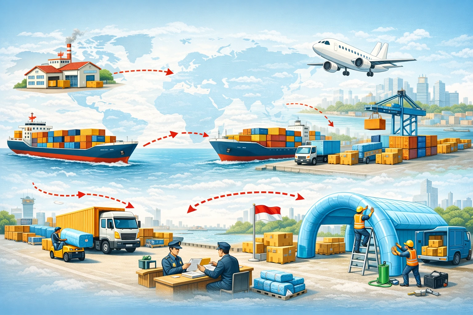 Pengiriman inflatable dari China ke Indonesia melalui laut dan udara